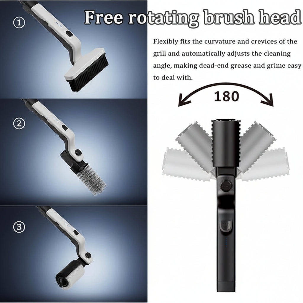 Rechargeable BBQ Cleaning Tool with Sturdy Metal Handle