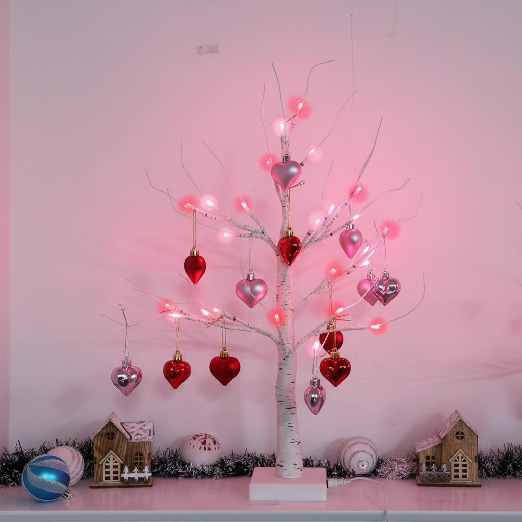 Romantic Heart-Shaped LED Birch Tree Lamp for Cozy Spaces