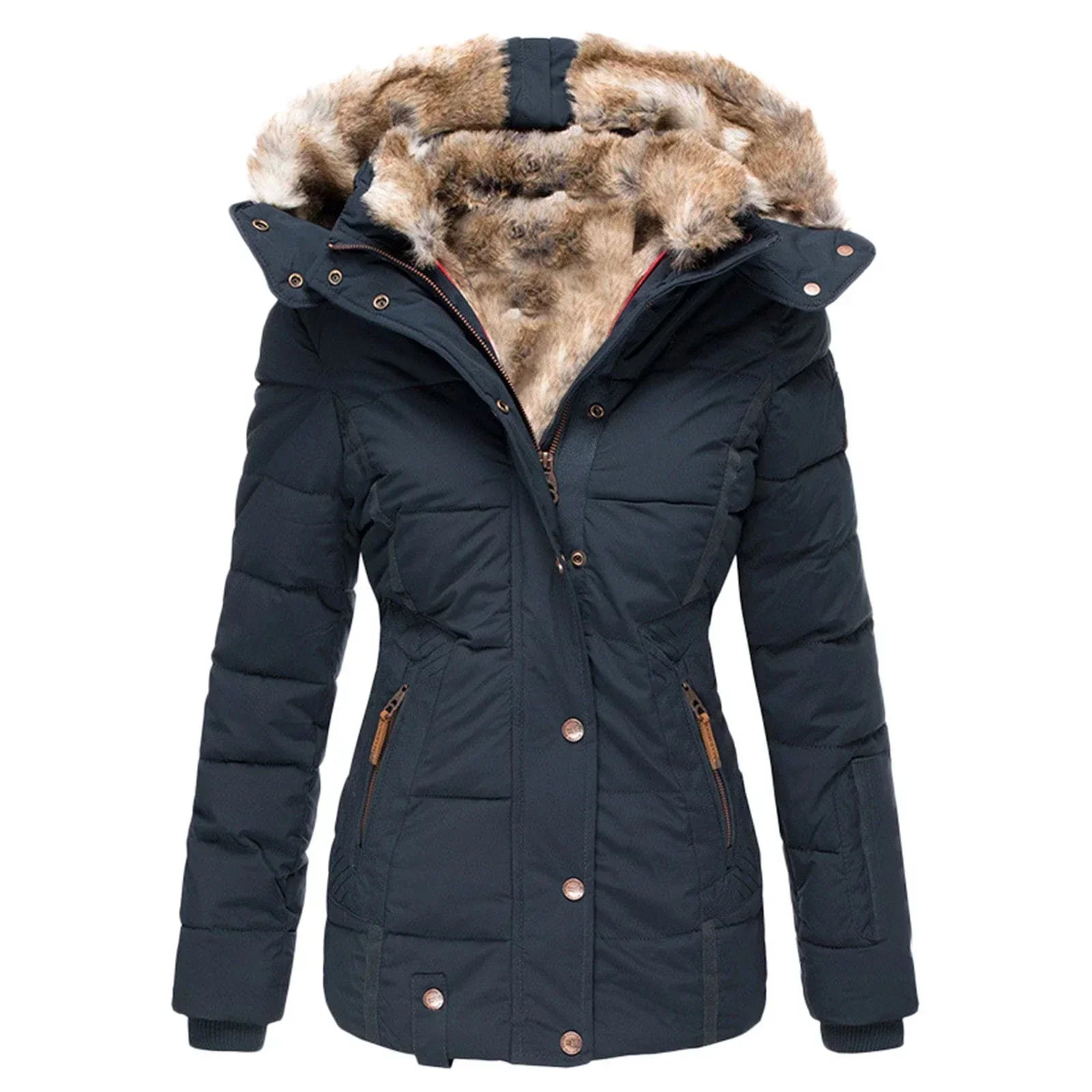 Women’s Winter Coat | Water-Repellent Cotton & Fleece Lining | High Collar & Hood | Comfortable Warmth