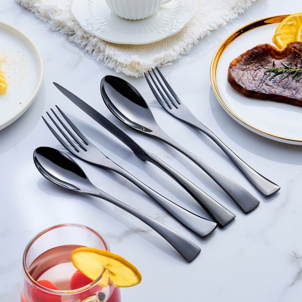 Sleek Black Stainless Steel Dining Cutlery Collection