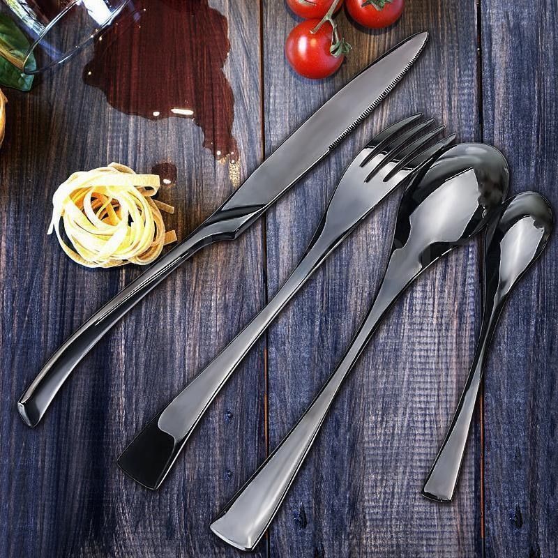 Sleek Black Stainless Steel Dining Cutlery Collection