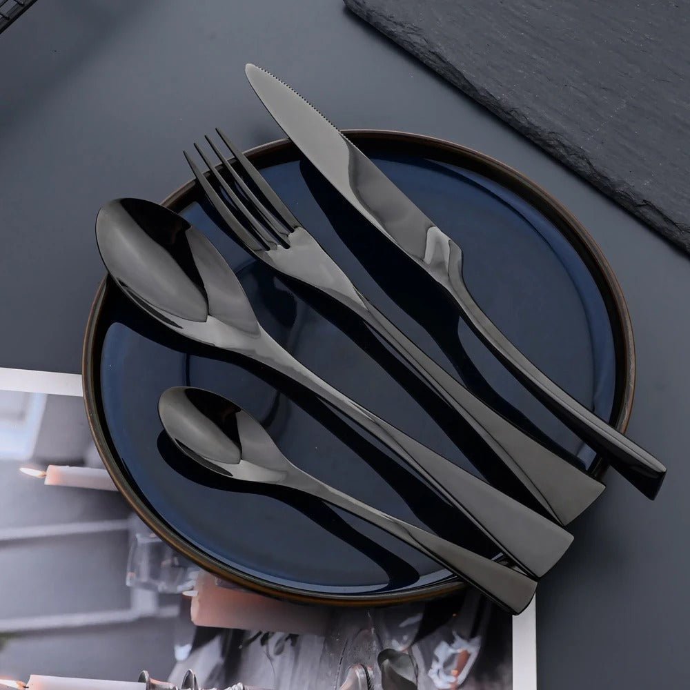 Sleek Black Stainless Steel Dining Cutlery Collection