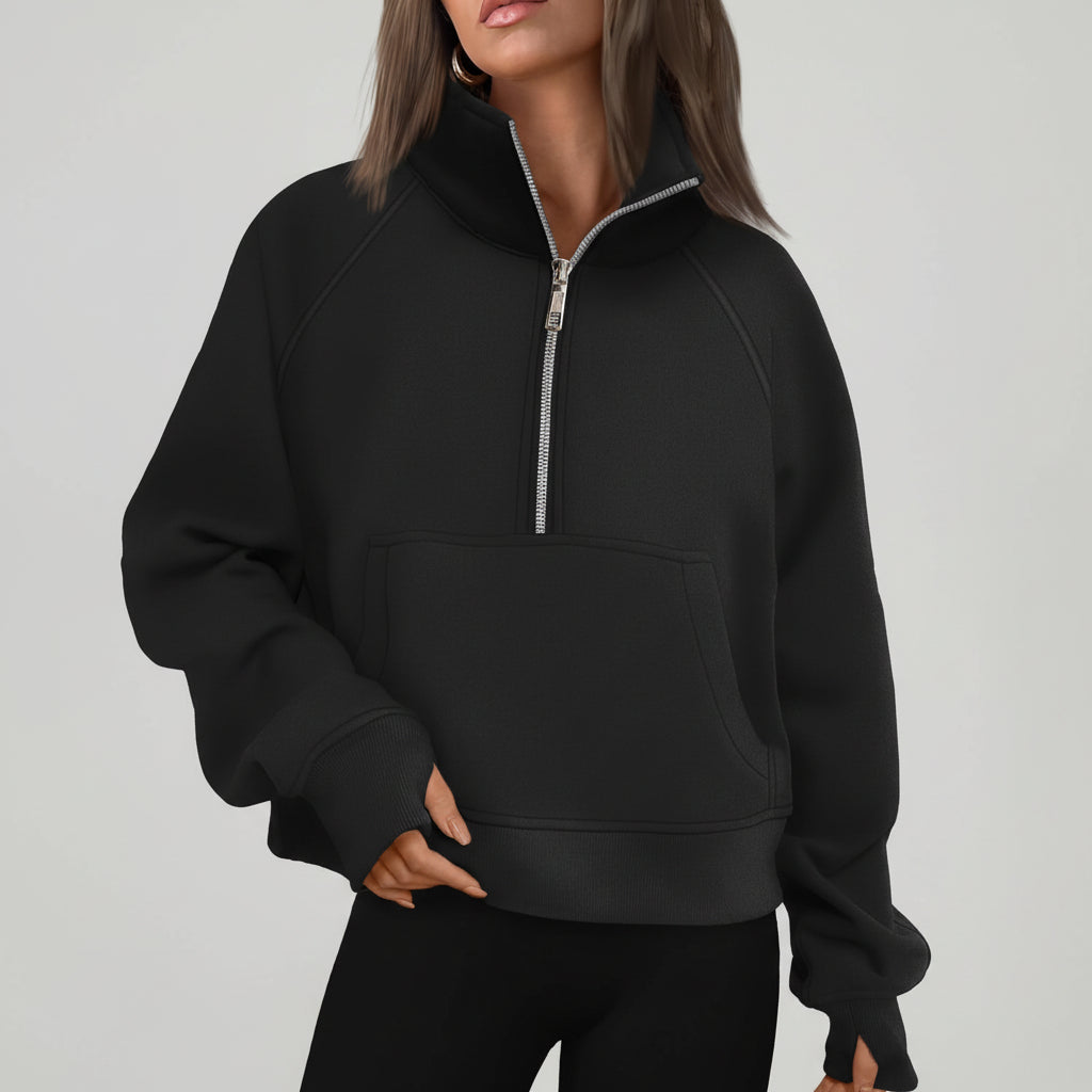 Chic Cropped Fleece Half Zip Sweatshirt for Daily Comfort