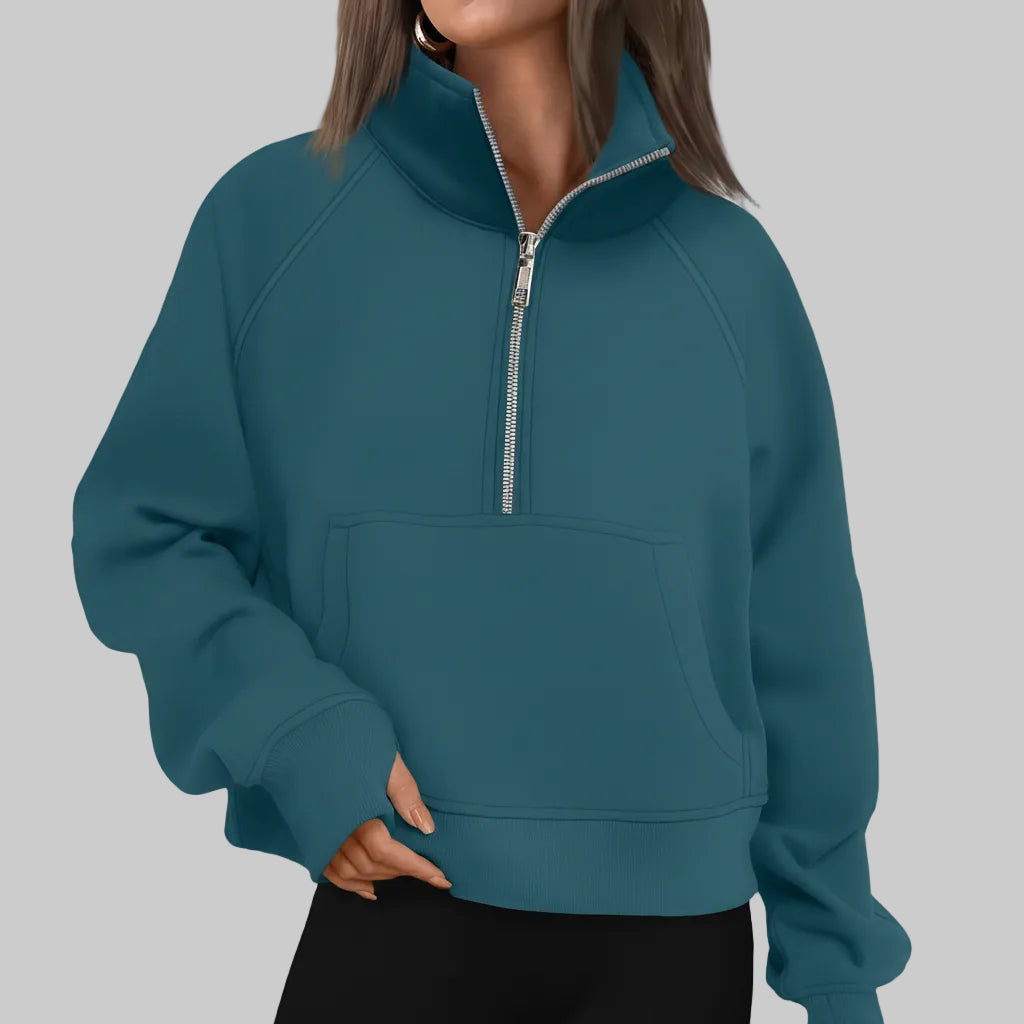 Chic Cropped Fleece Half Zip Sweatshirt for Daily Comfort