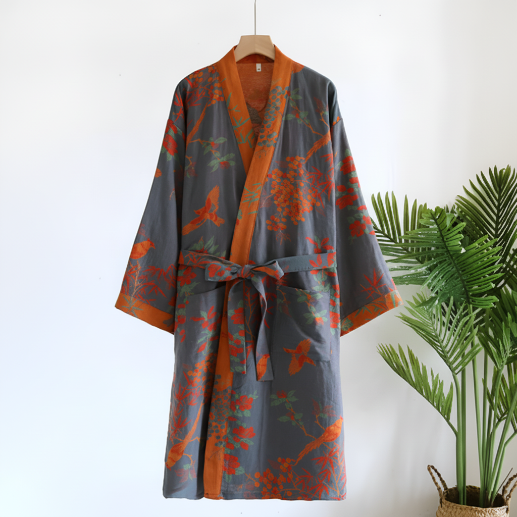Quick-Dry Retro-Inspired Soft Cotton Bathrobe for All-Day Comfort