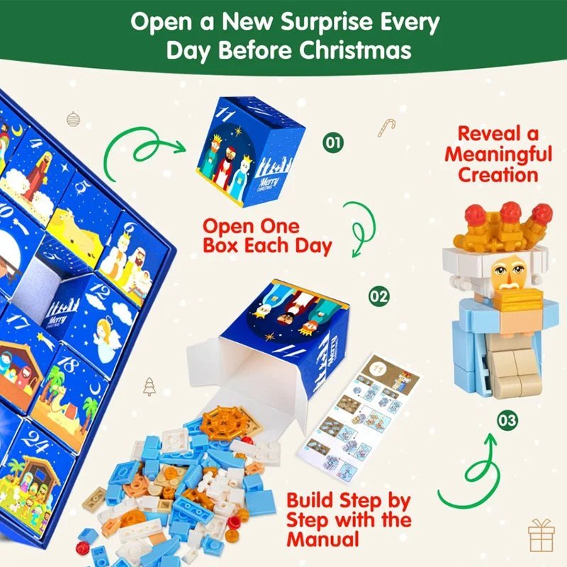Joyful Countdown Nativity Building Set for Families - 24 Blocks