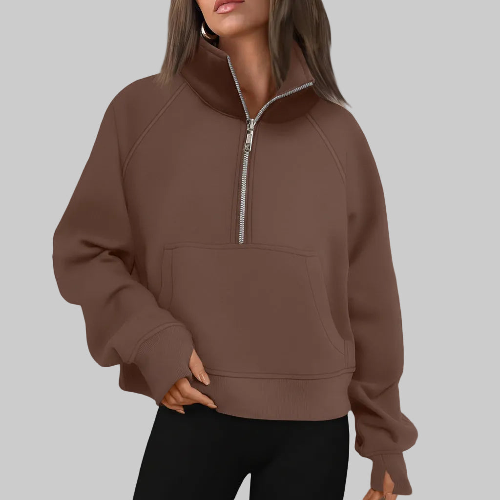 Chic Cropped Fleece Half Zip Sweatshirt for Daily Comfort