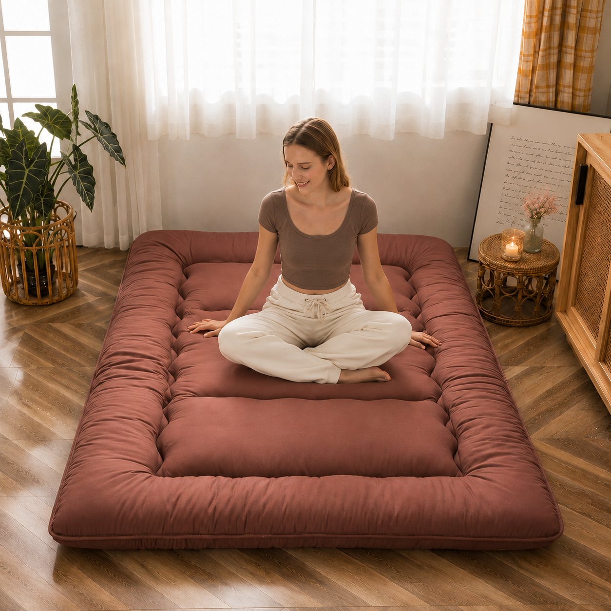 Foldable Tatami Mattress Pad, 4-Inch Thick Floor Bed for Adults & Kids