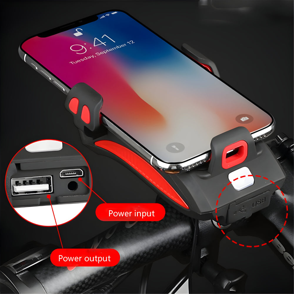 Versatile Bike Light with Phone Holder, Horn, and Charger
