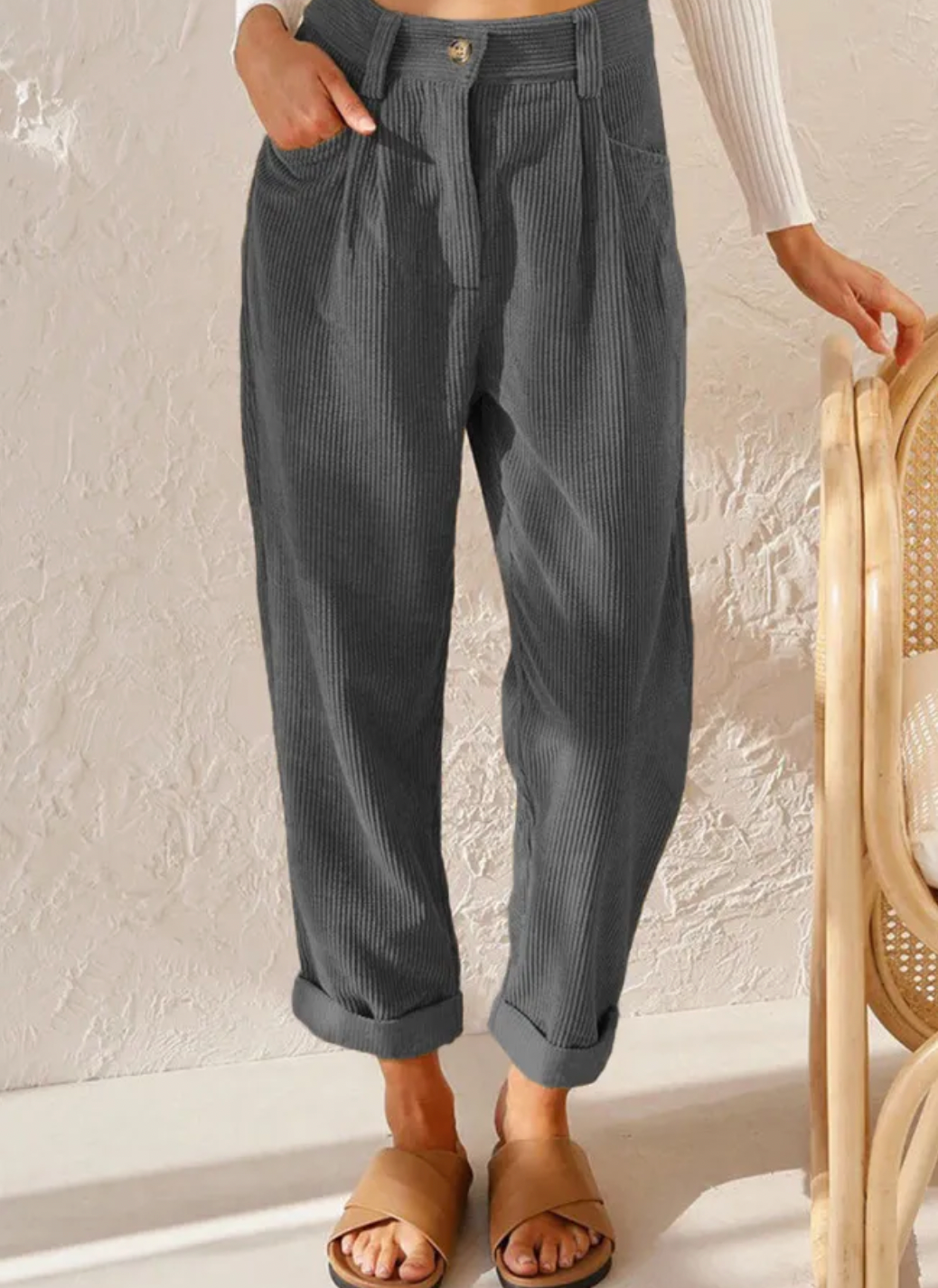 Women’s Corduroy Pants | Loose Fit with Rolled Cuffs | Cotton-Polyester Blend | Comfortable Everyday Wear
