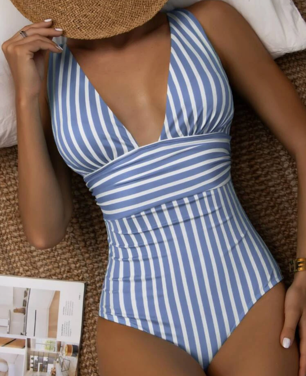 Women's One-Piece Swimsuit | Deep V-Neck & Waist Wrap | High-Quality Fabric | Comfortable Fit