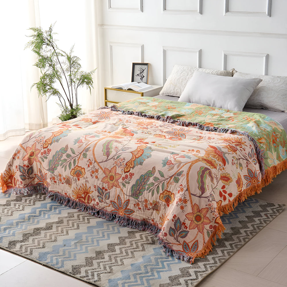 Bohemian Floral Fringe Throw Blanket for Vibrant Spaces