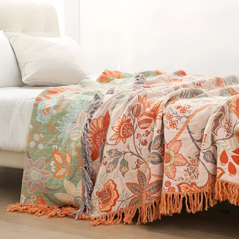 Bohemian Floral Fringe Throw Blanket for Vibrant Spaces