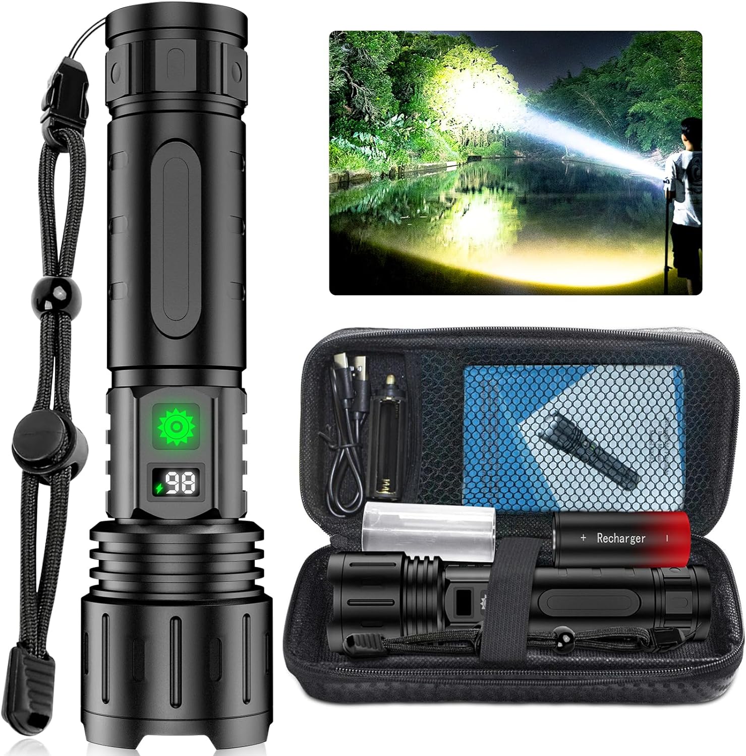 Tactical Flashlight - 100,000 Lumens, Waterproof & Rechargeable