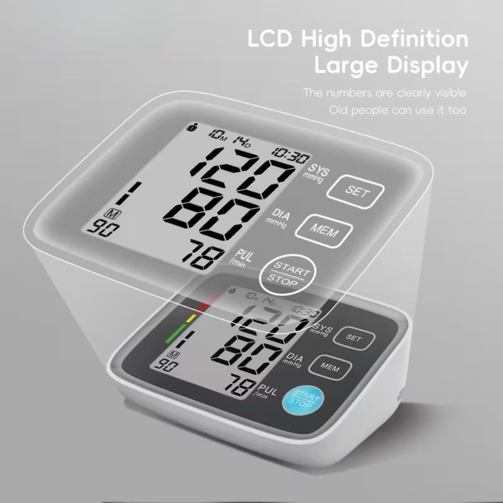 Home Blood Pressure Monitor with Large LCD Display, Adjustable Cuff 22-42cm, 2x99 Memory