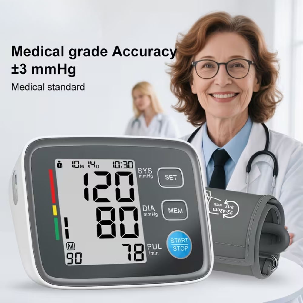 Home Blood Pressure Monitor with Large LCD Display, Adjustable Cuff 22-42cm, 2x99 Memory