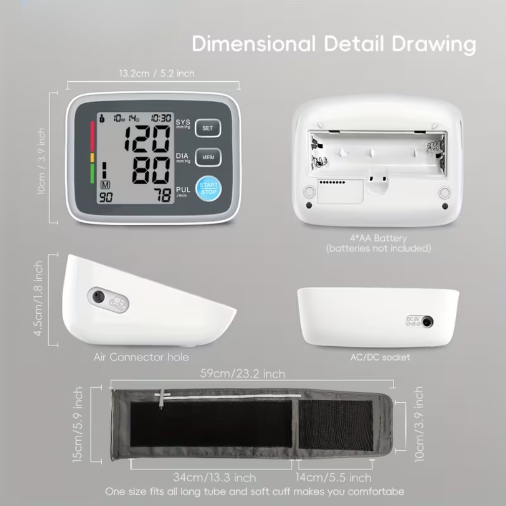 Home Blood Pressure Monitor with Large LCD Display, Adjustable Cuff 22-42cm, 2x99 Memory