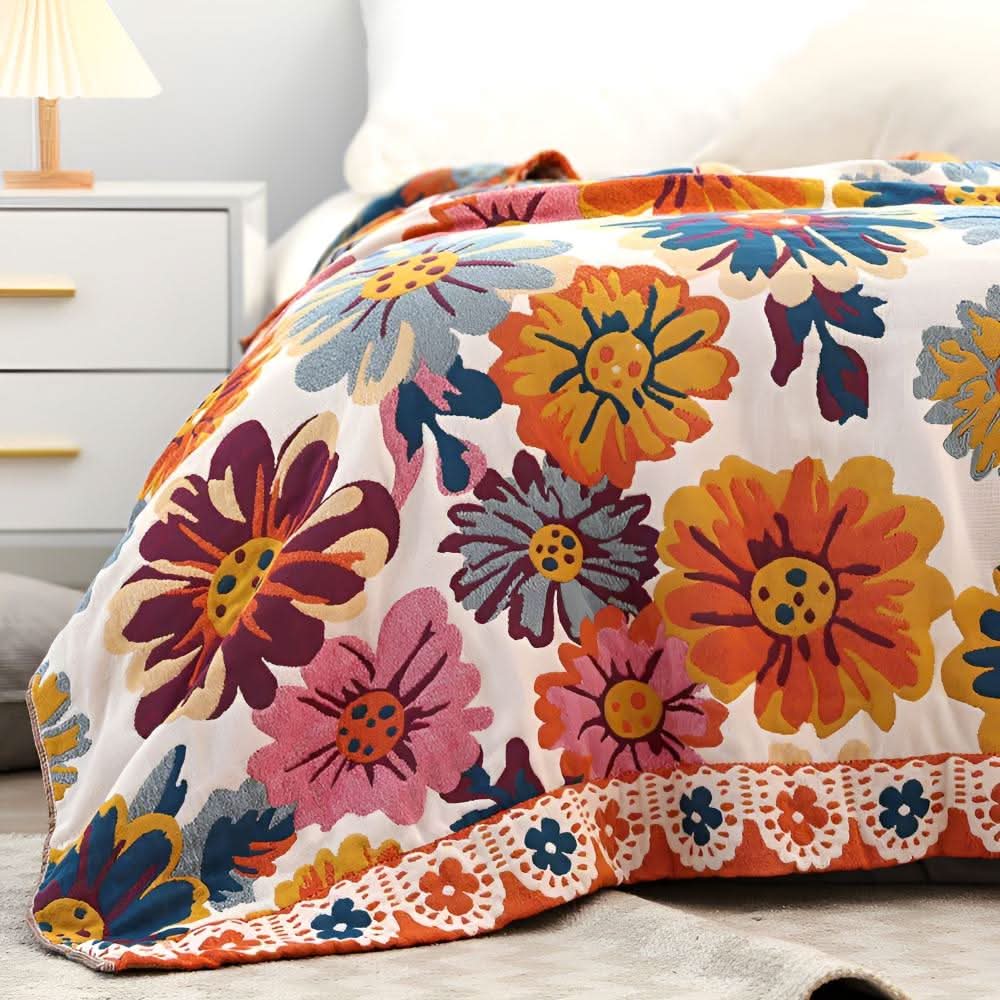 Organic Cotton Reversible Floral Throw Blanket – Year-Round Cozy Comfort