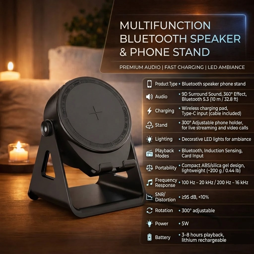 Smart Speaker Dock with Wireless Charging and LED Functionality
