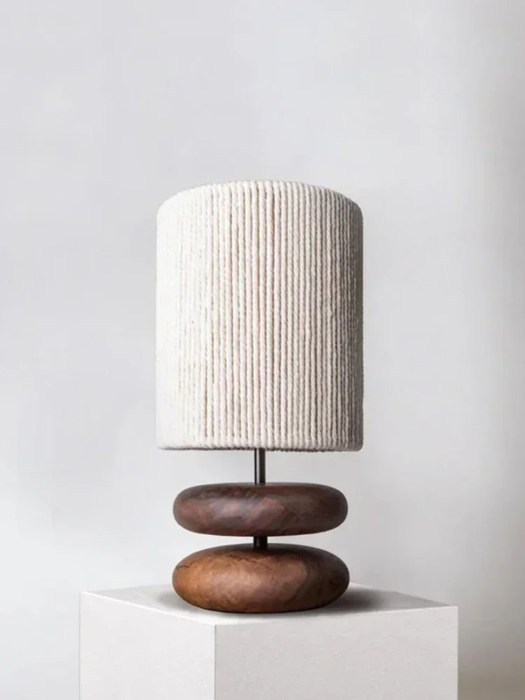 Fabric Shade Table Lamp with Wooden Stacked Base