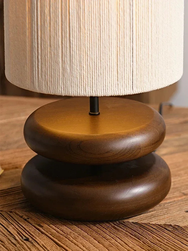 Fabric Shade Table Lamp with Wooden Stacked Base