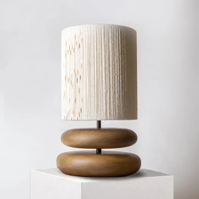 Fabric Shade Table Lamp with Wooden Stacked Base