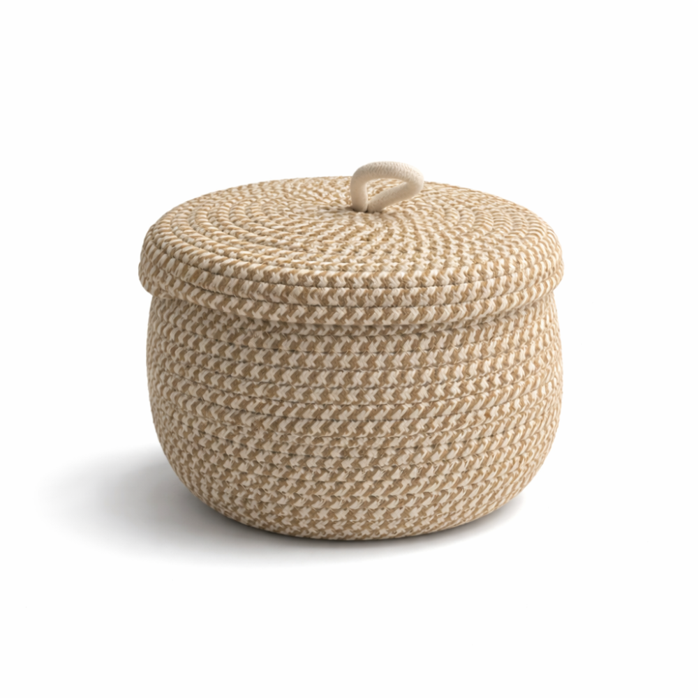 Chic Circular Storage Basket with Lid – Rustic Elegance