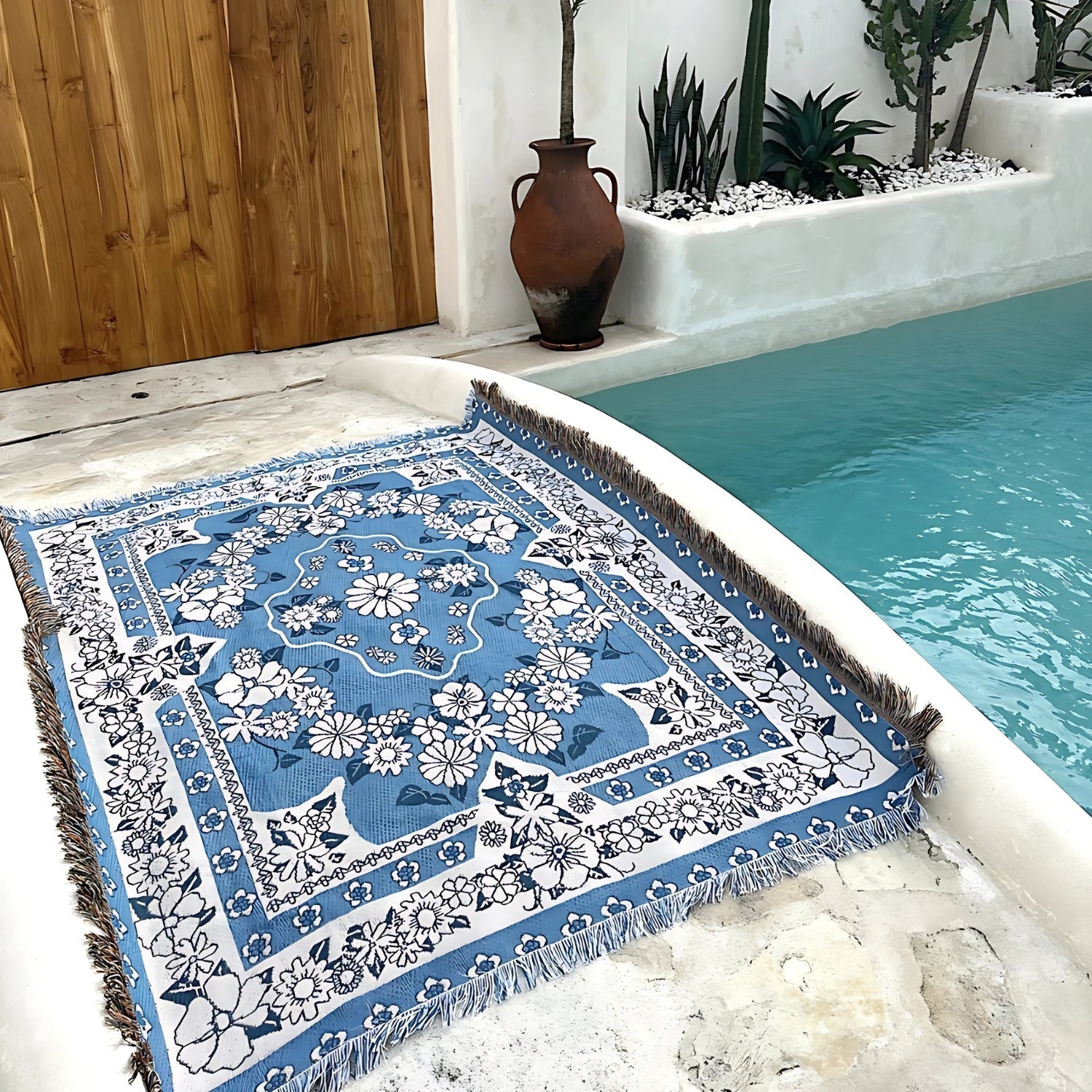 Travel Blanket in Boho Blue with Soft Microfiber for Outdoor Relaxation