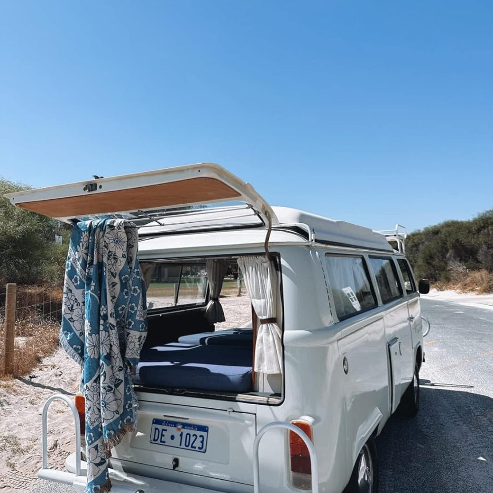 Travel Blanket in Boho Blue with Soft Microfiber for Outdoor Relaxation