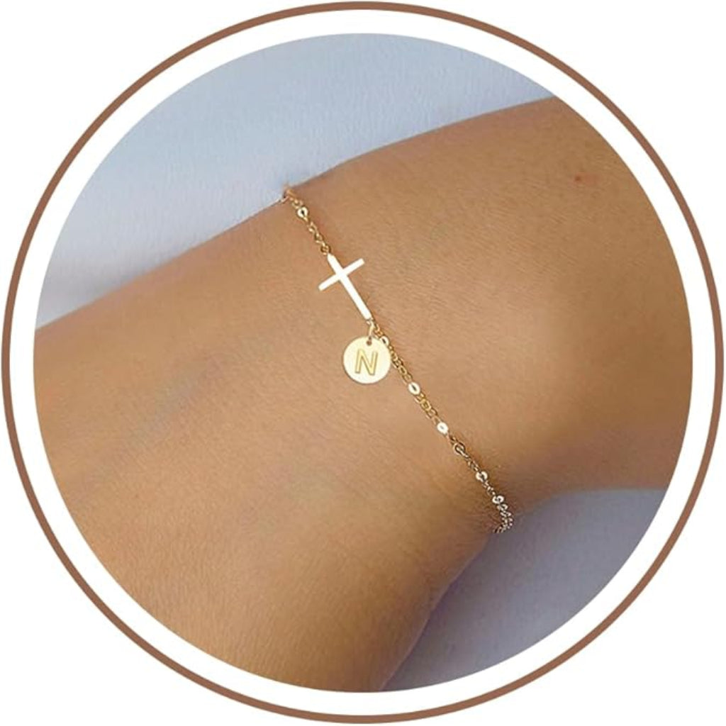 Customizable Cross Charm Bracelet with Adjustable Chain