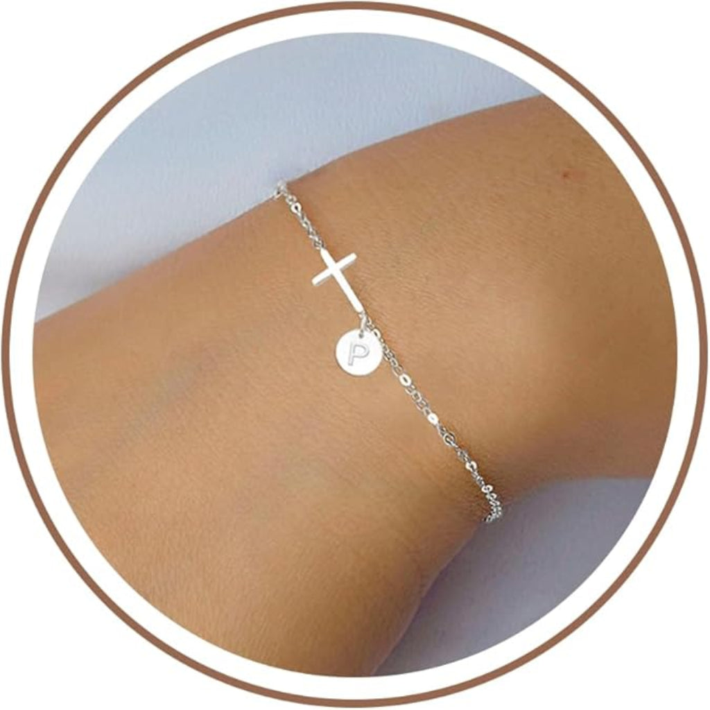 Customizable Cross Charm Bracelet with Adjustable Chain