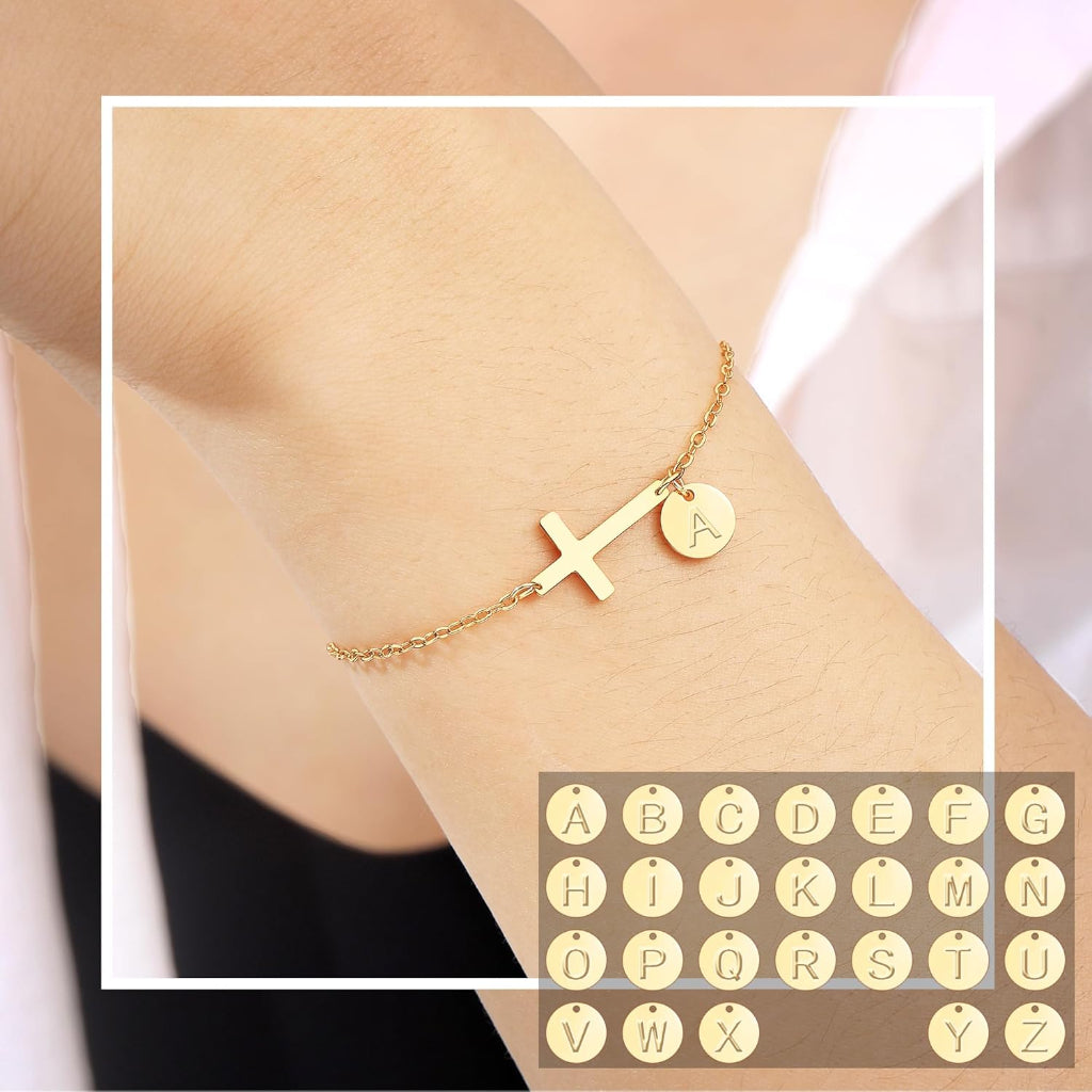 Customizable Cross Charm Bracelet with Adjustable Chain