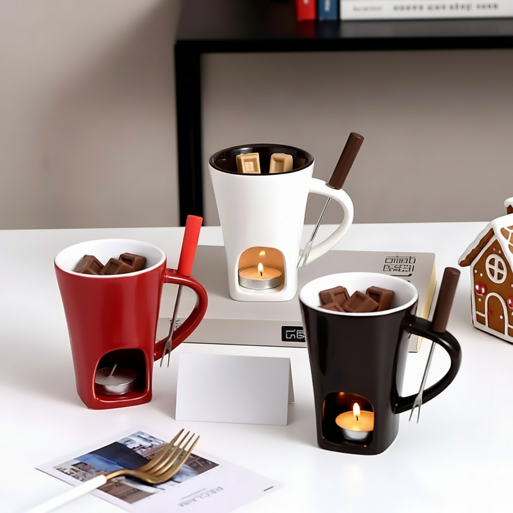 Ceramic Fondue Set with Candle Heat for Delicious Dips