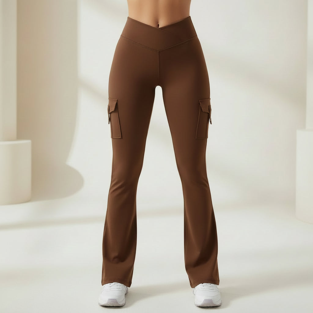 Chic Women's Flared Wide Leg Cargo Pants with High Waist