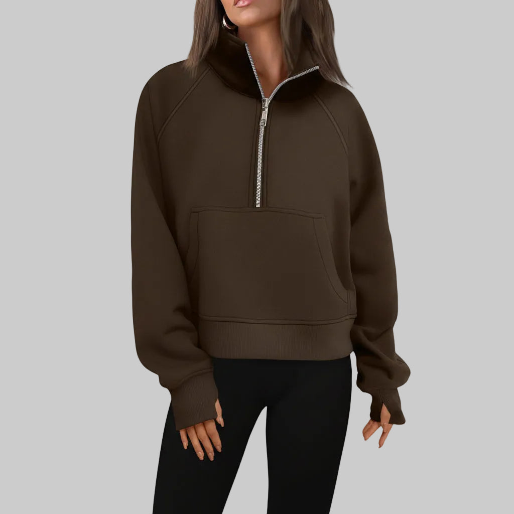 Chic Cropped Fleece Half Zip Sweatshirt for Daily Comfort