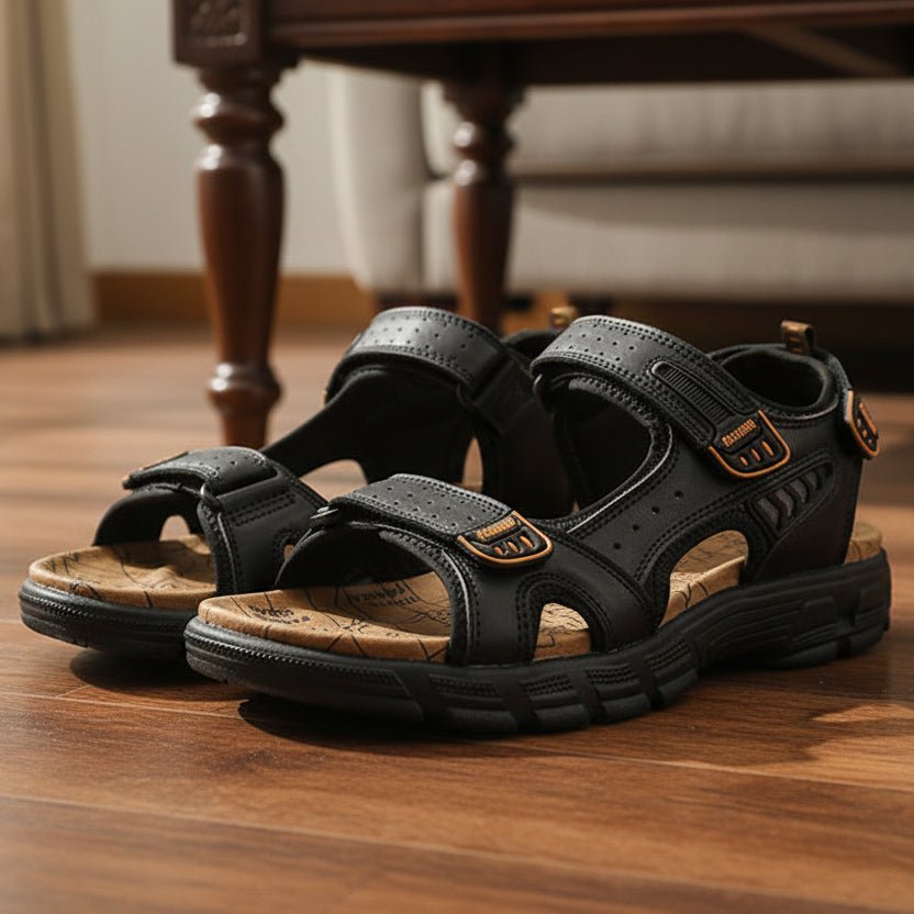 ComfortFlex Men’s Leather Sandals with Cushioned Support