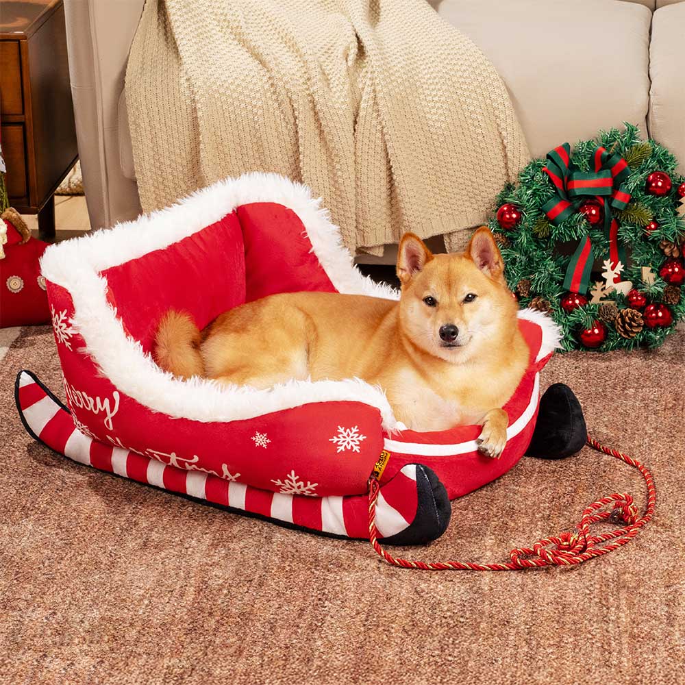 Festive Retreat Dog Bed with Cozy Velvet and Secure Base