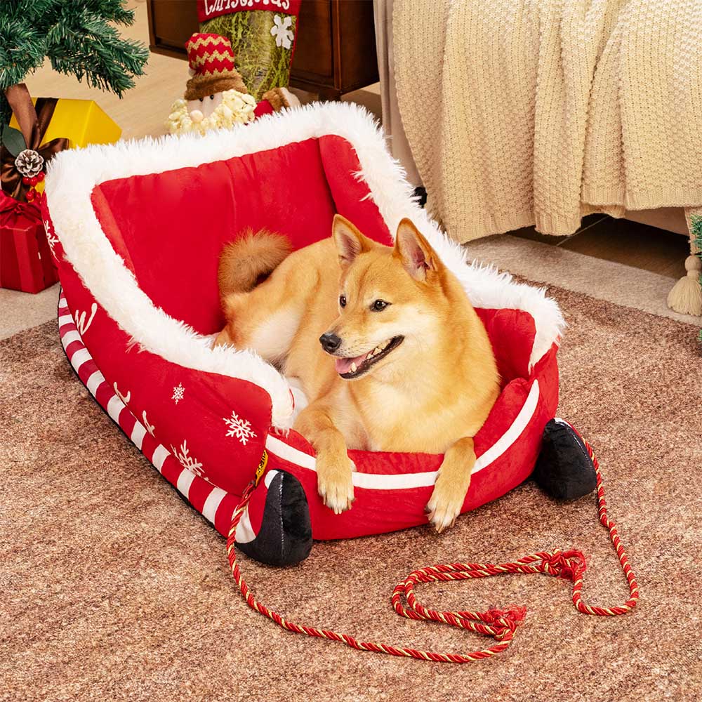 Festive Retreat Dog Bed with Cozy Velvet and Secure Base