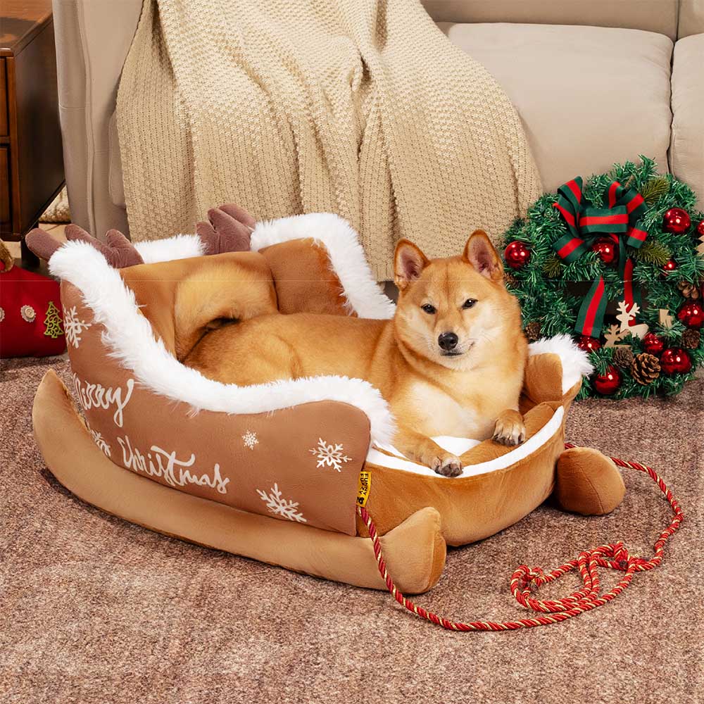 Festive Retreat Dog Bed with Cozy Velvet and Secure Base