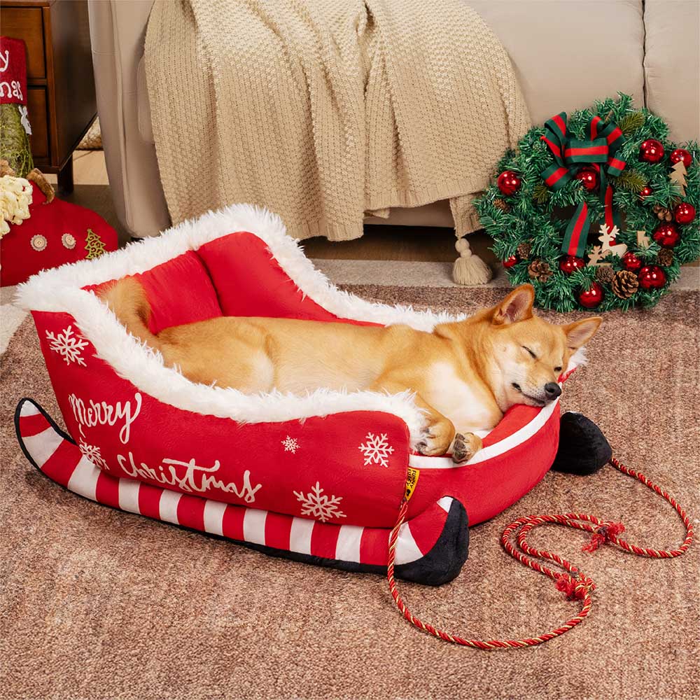 Festive Retreat Dog Bed with Cozy Velvet and Secure Base