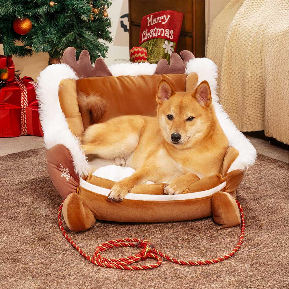 Festive Retreat Dog Bed with Cozy Velvet and Secure Base