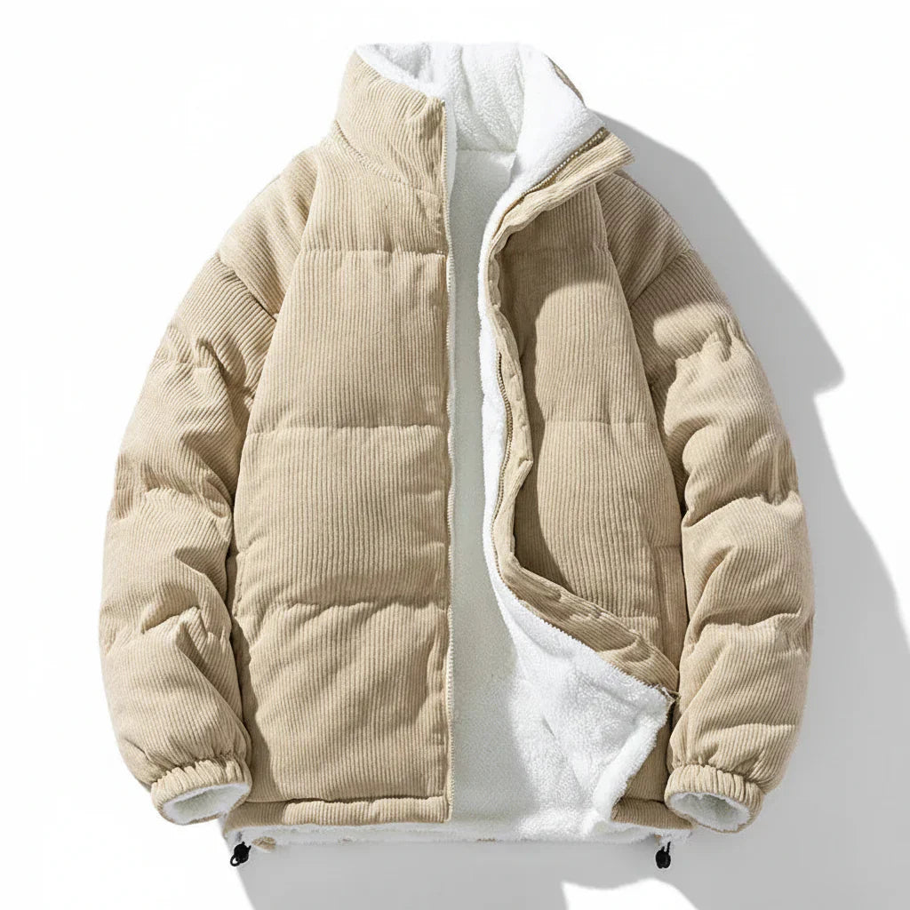 Plush Corduroy Jacket with Insulated Lining and Zipper Closure