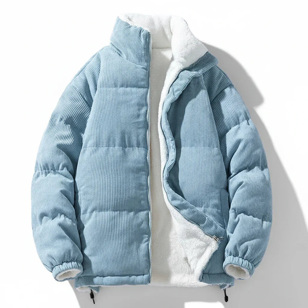 Plush Corduroy Jacket with Insulated Lining and Zipper Closure