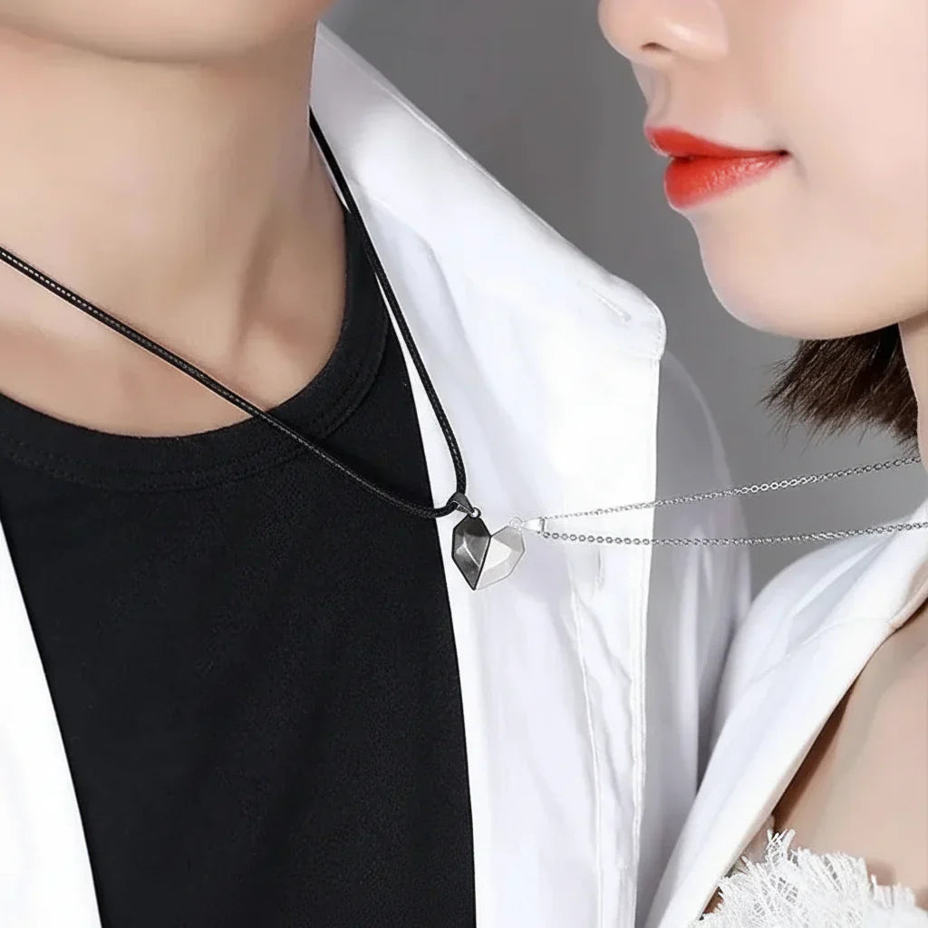 Connected Hearts: Magnetic Pendant Necklace Duo for Couples