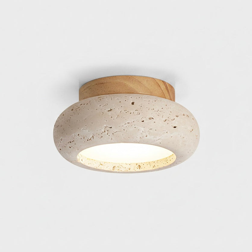 Flush Mount Ceiling Light with Wood and Travertine Design