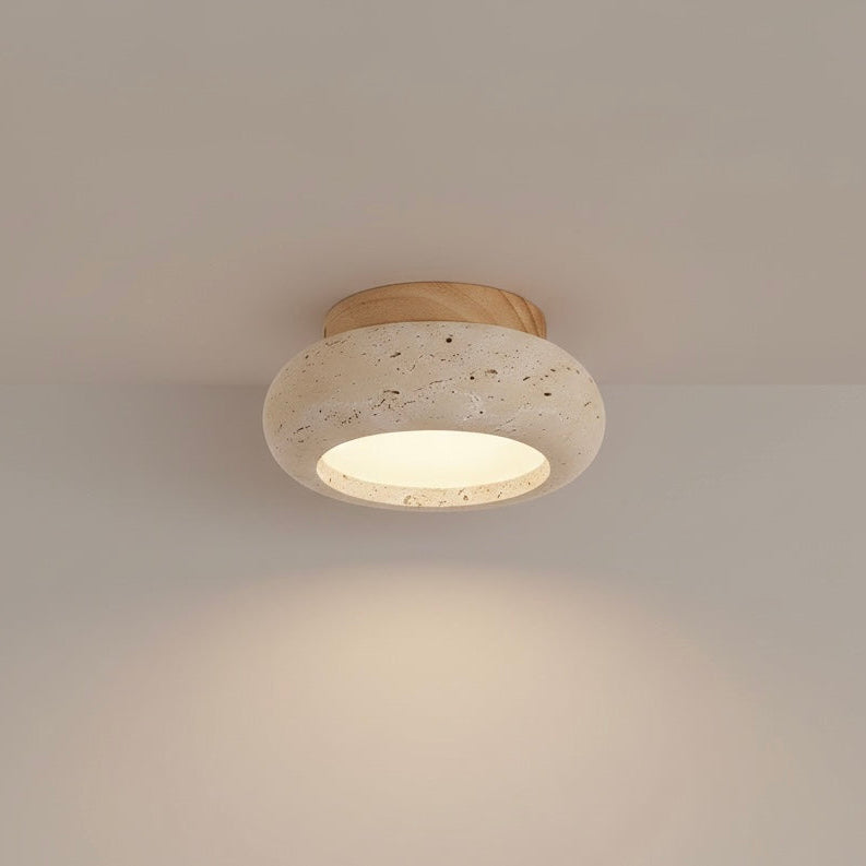 Flush Mount Ceiling Light with Wood and Travertine Design