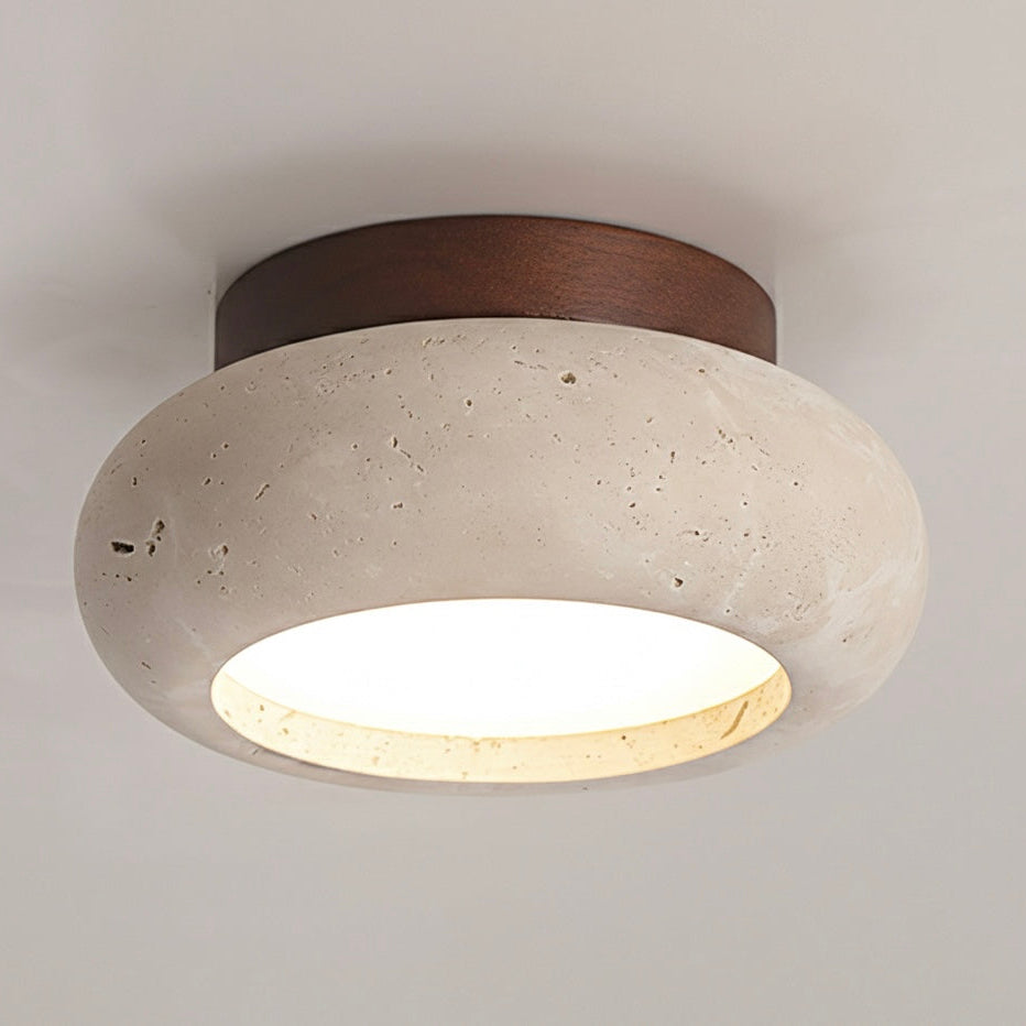 Flush Mount Ceiling Light with Wood and Travertine Design