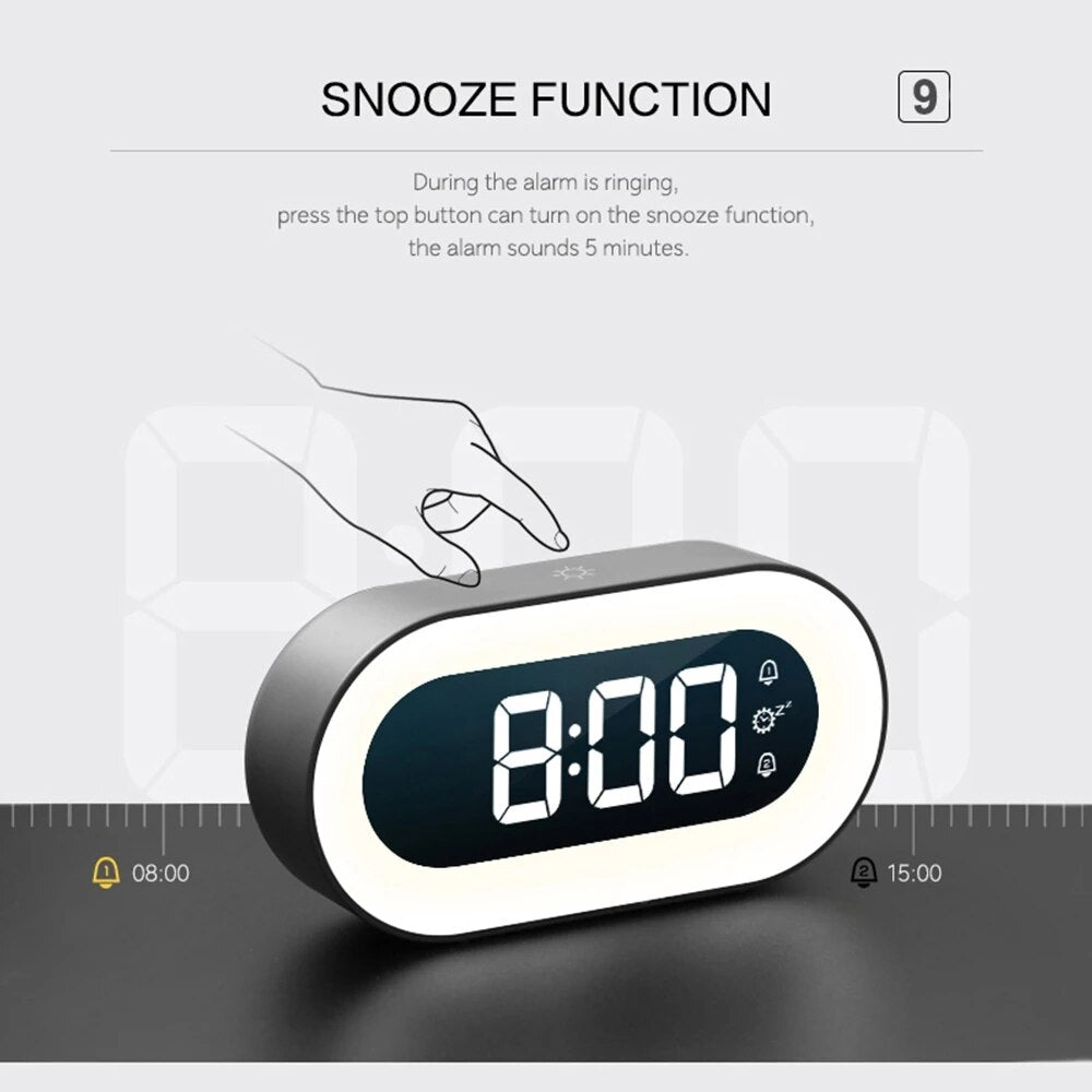 Digital Alarm Clock with Soothing Sounds & Night Light – Compact Design