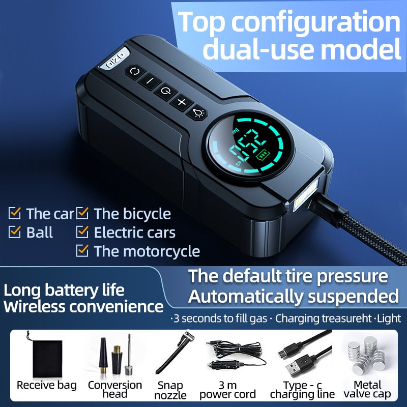 Smart Digital Tire Inflator with LED Light and Pressure Gauge for Cars