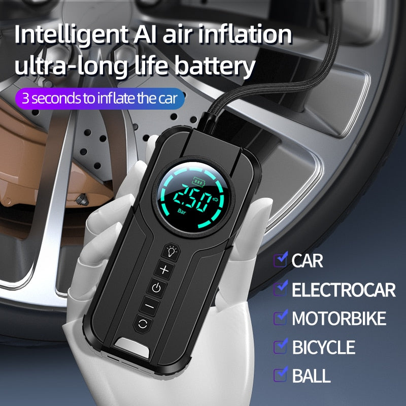 Smart Digital Tire Inflator with LED Light and Pressure Gauge for Cars